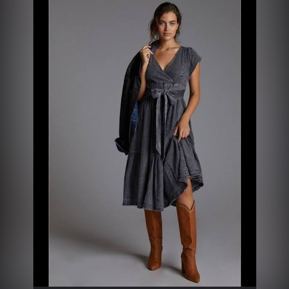 Pilcro Dresses & Skirts - Denim Midi Dress Pilcro by Anthropologie Charcoal Dress Denim Midi